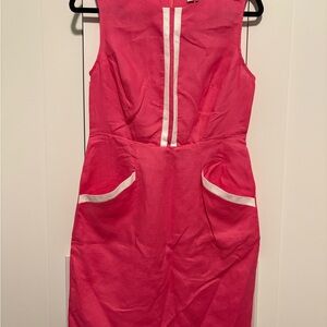 Boden Pink Linen Sleeveless Dress with White Accents